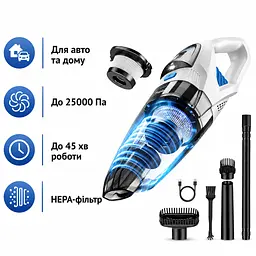 Акумуляторний автомобільний ручний пилосос Topipop GV09 25000 Па бездротовий з HEPA-фільтром та насадками білий (SKU-114) - мініатюра 2