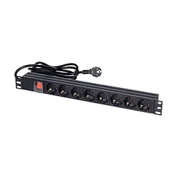 Блок розеток NVC-PDU/8M-16А Black для комутаційної шафи 19" на 8 розеток, з вимикачем (25-00073) - мініатюра 1