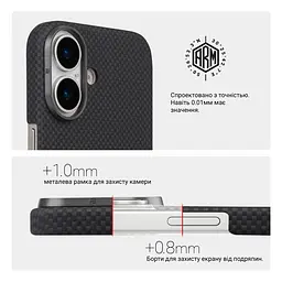 Защитный чехол для Apple iPhone 17, BlackIcon Kevlar MagCase, кевларовый, черный, панель, накладка с поддержкой MagSafe, противоударный, защита всего корпуса, усиленные углы, совместим с беспроводной зарядкой, ArmorStandart (ARM88532) - мініатюра 6