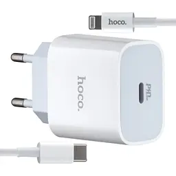 Мережевий зарядний пристрій Hoco C76A Plus Speed source PD20W charger set Type-C to Lightning ( EU ) Білий