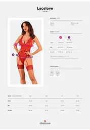 Комплект білизни Obsessive Lacelove XL/XXL червоний - мініатюра 9