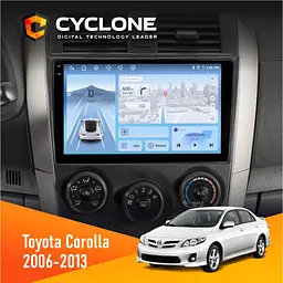 Штатна магнітола Toyota Corolla 2006-2013 Cyclone C9-012 4x64, DSP, 4G Cyclone (НФ-00008050)