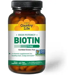 Вітаміни та мінерали Country Life High Potency Biotin 5 mg, 60 капсул