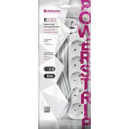 Мережевий фільтр Defender E530 3.0 м 5 розеток з заземленням IP20 Білий (992300) (642582) - мініатюра 4