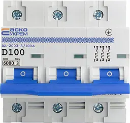 Модульний автоматичний вимикач 3р - 100А - D - ВА-2003 АСКО-УКРЕМ (A0010030004) - мініатюра 2