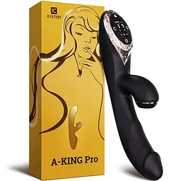 Вакуумний вібратор-кролик з підігрівом KISTOY A-King Pro Black, з LED-екраном - мініатюра 4
