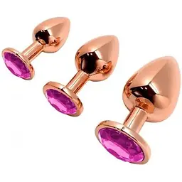 Металева анальна пробка Wooomy Tralalo Rose Gold Metal Plug Magenta M - мініатюра 4