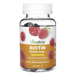 Біотин Lifeable 10,000 мкг (Biotin) - 60 gummies, для волосся, шкіри та нігтів