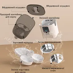 Автоматична годівниця для котів Papifeed 7 л Wi-Fi та відеокамера, з двома мисками, білий - мініатюра 8
