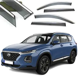 Дефлектори вікон вітровики Benke для Hyundai Santa Fe 2018- Хром Молдинг Із Нержавіючої Сталі 3D (BHYSF1823-W/S)