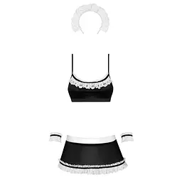 Атласний еротичний костюм покоївки Obsessive Maid set S/M, black, 5 предметів - мініатюра 5