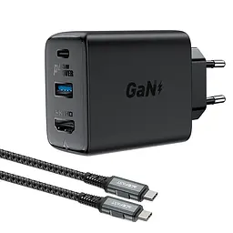 МЗП Acefast A17 PD65W GaN (1USB-A/1C/1HDMI) + кабель Type-C to Type-C Black - мініатюра 2