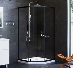 Душова кабіна Am.Pm Gem 5-corner Pivot 90x90 см без піддону black W90UG-405-090BT, Чорний, прозорий, чорний - мініатюра 2