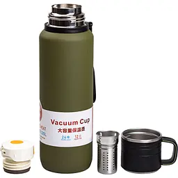 Термос High Bottle 1 л із заварником та фліп кришкою, оливковий Yiwu HP-14-28GR - мініатюра 4