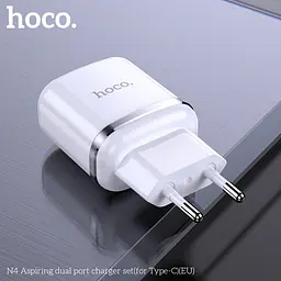 Блок мережевий Hoco N4 Aspiring dual port charger set Type-C 2USB чорний - мініатюра 4