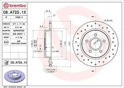 Диск гальмівний задній Ford Focus III 10-20р Brembo (08.A725.1X) - мініатюра 2