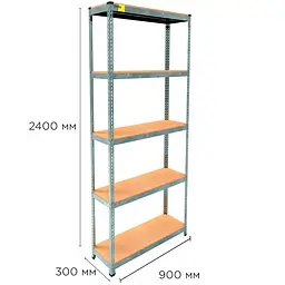 Металевий стелаж Emby Light Series (розмір 2400х900x300мм) 5 полиць ДСП до 100кг Оцинкований - мініатюра 2