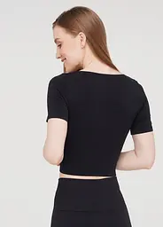 Футболка жіноча укорочена безшовна CROP T-SHIRT 18859 S-M чорна - мініатюра 3
