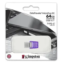 Флеш накопичувач USB 64Gb DataTraveler microDuo 3C, Purple Kingston teh0021075 - мініатюра 3