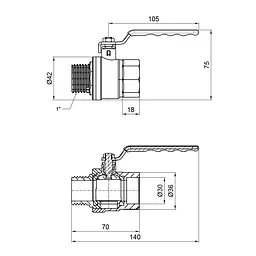 Кран кульовий SD Plus 1" ВЗ для газу (важіль) SD605NG25PN40 - мініатюра 2