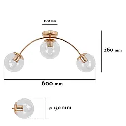 Люстра стельова Levistella 7529907-3 GOLD+CL, E27, 3 плафона, метал, скло, золотий, сучасний стиль для дому - мініатюра 2
