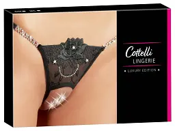 Трусики-стрінги Cottelli Collection String Rhinestones S/M чорний - мініатюра 4