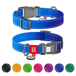Нашийник для собак нейлоновий WAUDOG Nylon Mono з QR паспортом світловідбивний S синій - мініатюра 2