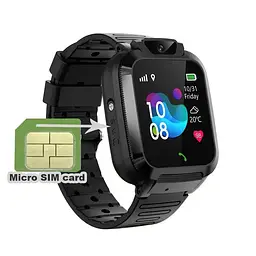 Дитячий смарт годинник з sim картою та GPS трекером Lemfo Q14, наручний годинник для дітей з прослушкою, подвійною камерою, кнопкою SOS та акумулятором 1000 мАг До 5 днів роботи Чорний - мініатюра 2