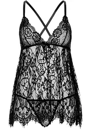 Пеньюар Leg Avenue Floral lace babydoll & string Black M - мініатюра 3