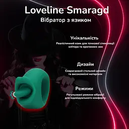Вібратор з язиком Loveline Smaragd для кунілінгусу та інтимної стимуляції смарагдовий інноваційний дизайн високоякісні матеріали - мініатюра 2