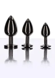 Анальний корок L чорний металевий з чорним каменем Butt Plug With Diamond Jewel Taboom - мініатюра 5
