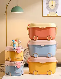 Багатофункціональний ящик для зберігання іграшок Poppet Свинка Йеллоу  на колесах великий (PP-002Y-L) - мініатюра 4