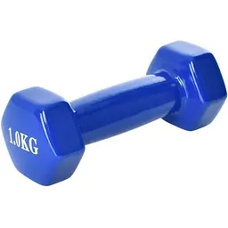 Гантель для фітнесу, 1 кг, вінілове покриття, синя, 14x6 см, M0289-BL