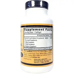 Вітамін E Healthy Origins Vitamin E суміш Токоферолів 400 МО 90 капсул - мініатюра 2