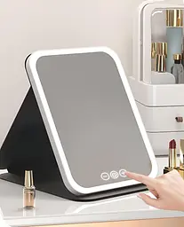 Дзеркало для макіяжу Lighted makeup mirror з LED-підсвічуванням, складне, сенсорне керування, Type-C, з регулюванням яскравості