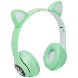 Дитячі навушники Cat MZ-023 Bluetooth RGB підсвічування FM microSD з котячими вушками зелений - мініатюра 3
