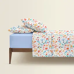 Комплект постільної білизни Cosas євро з простирадлом на резинці AQUARELLE FLOWERS CS4 200 x 220 см (FlowersAquaColorful_El-62Maya_200) - мініатюра 2
