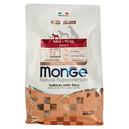 Сухий корм Monge Dog Mini Adult, для дорослих собак маленьких порід, лосось з рисом, 800 г - мініатюра 2