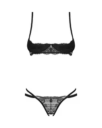 Комплект Obsessive Nutris 2-pcs crotchless set, XL/2XL, ліф з відкритими чашками, трусики з доступом - мініатюра 3