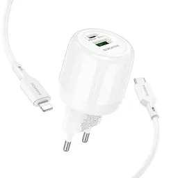 МЗП Borofone BA94A Lustrous PD30W+QC3.0 (1USB-A/1C) + кабель Type-C to Lightning White - мініатюра 3