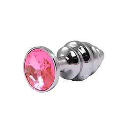 Анальна пробка Fantasy Silver Ribbed Butt Plug M 8 см (рожевий) - мініатюра 4