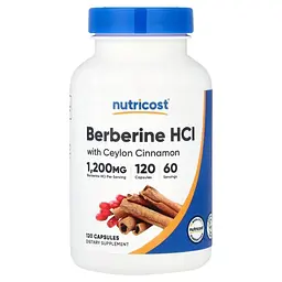 Берберин гідрохлорид Nutricost із цейлонською корицею 1200 мг 120 капсул
