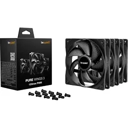 Вентилятор 120 мм, be quiet! Pure Wings 3, Black, 3шт, 120х120х25 мм, до 1600 об/хв, до 25.5 дБ, 4-pin (PWM, 46 см), пiдшипник ковзання з гвинтовою нарізкою (BL141) - мініатюра 4