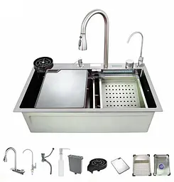 Кухонна мийка з нержавіючої сталі Zerix ZH7546-SET-07 Decor Ss Color з вбудованим змішувачем ZM5598, Нержавіюча сталь - мініатюра 4