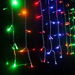 Гірлянда штора Водоспад 3х3 м 320 LED (прозорий шнур з перехідником) Кольорове світло - мініатюра 6