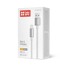 Кабель ColorWay USB - Lightning (M/M), zinc alloy braided, 3А, 2 м, Білий (CW-CBUL099-WT) - мініатюра 4
