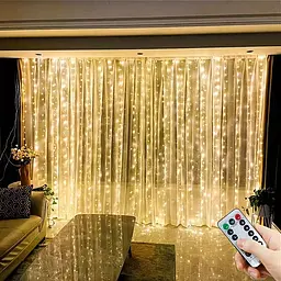 Гірлянда завіса штора 3*3м 300LED USB c пультом 8 режимів для прикрас вікон і тераси, теплий білий (жовтий) - мініатюра 7