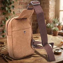 Практична чоловіча сумка через плече текстильна 21230 Vintage коричнева - мініатюра 5