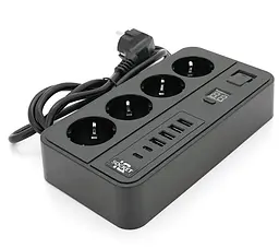 Мережевий фільтр-подовжувач Voltronic G-13H, 3000 Вт, 4 розетки + 4 USB 3,2 А + 2 Type-C + таймер, 2 м, чорний - мініатюра 1