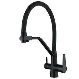 Змішувач для кухні на дві води з гнучким виливом Mixxus FUL-021 black MI6021 Чорний матовий